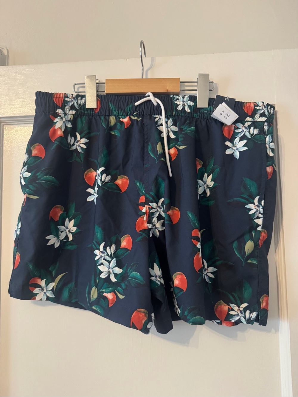 Abercrombie & Fitch Navy Swim Trunks with Peach Floral Print
